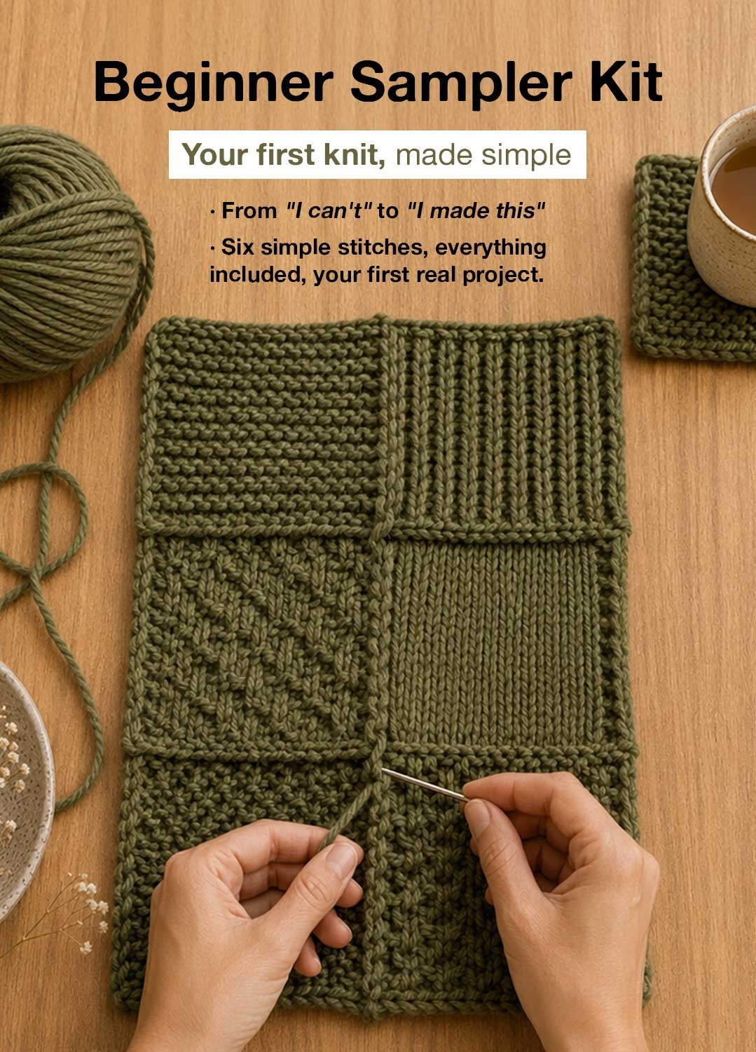 Placemat & Coaster - Beginner Sampler Kit - Learn The Basics Knitting Kit